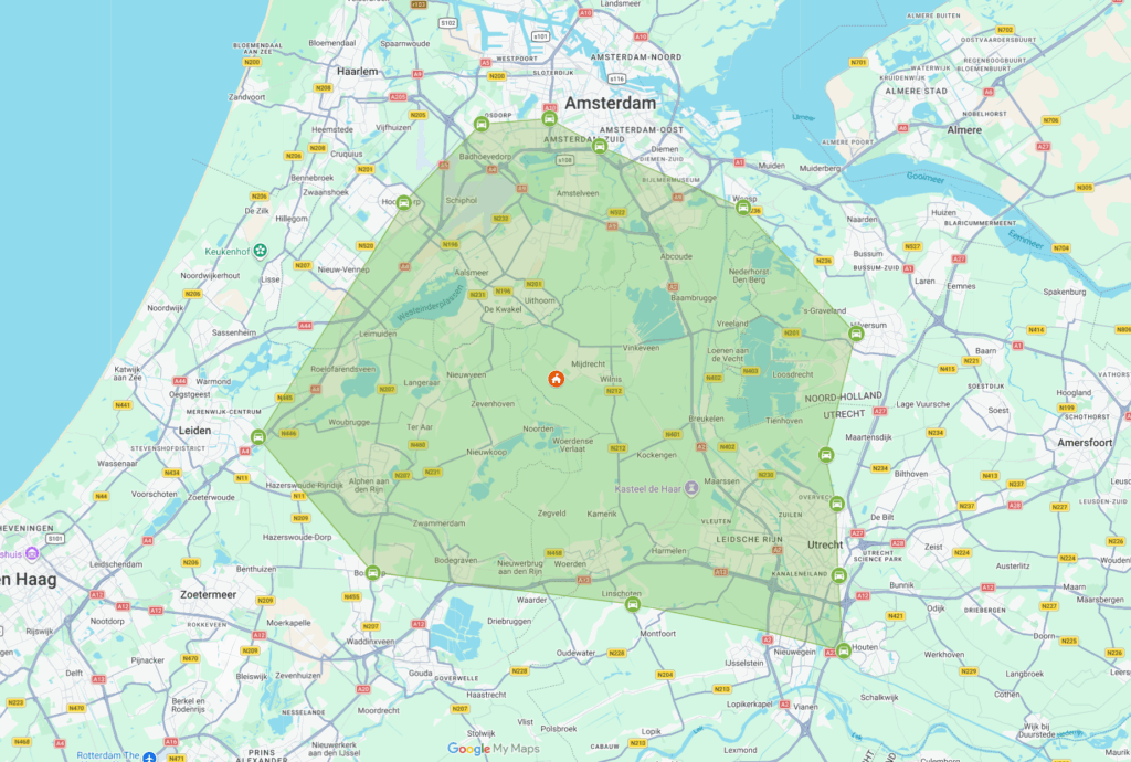 30 mintuten rijbereik Casa Tutti Bron: Google Maps